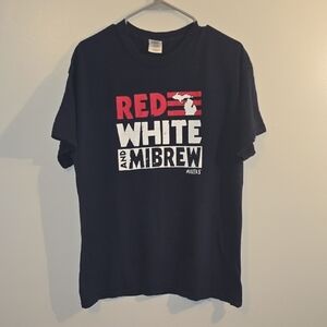 Gildan Navy Red White And MI Brew Graphic Tee Michigan Beer City USA LOT R1